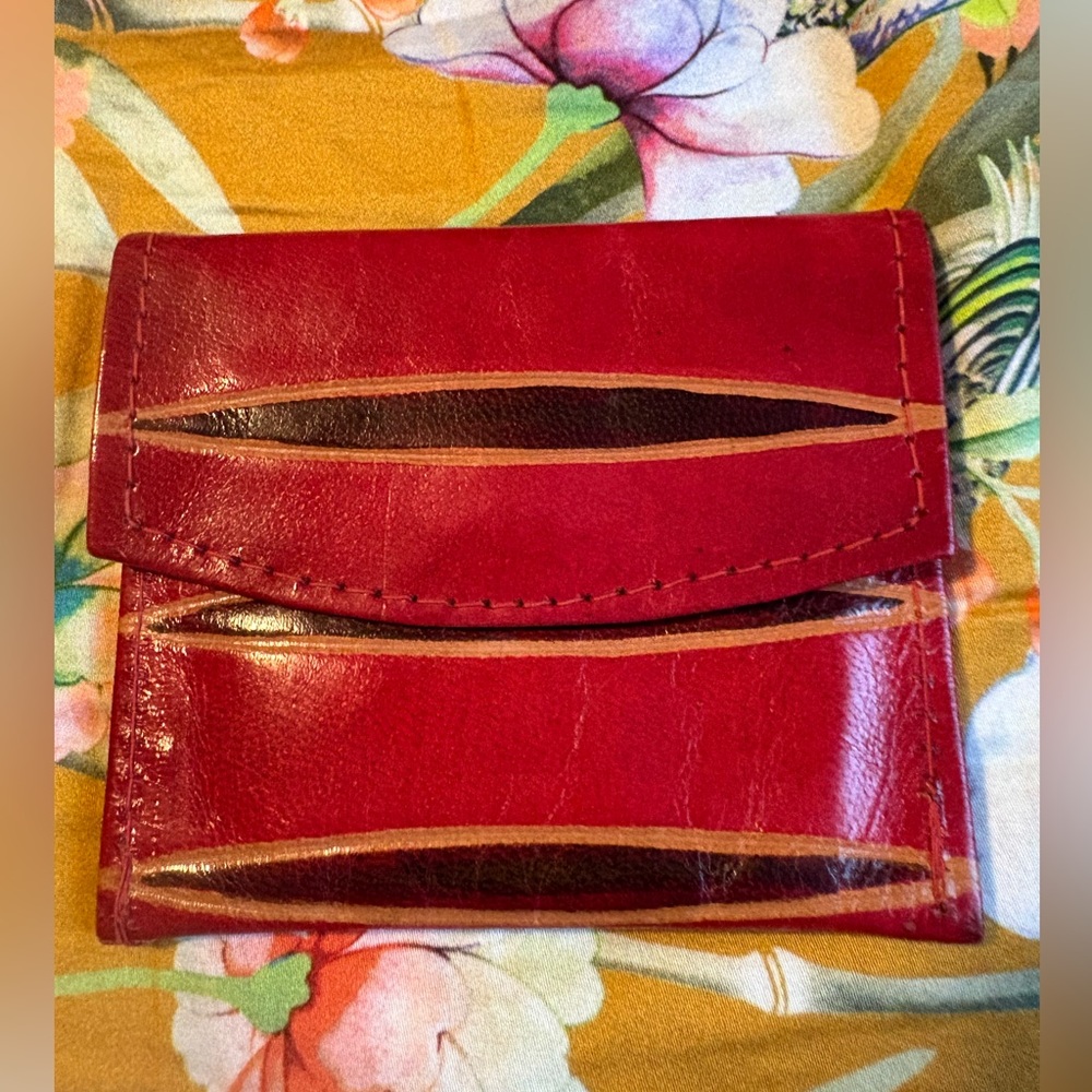 3/$10 Vintage Red Leather Striped Card Holder